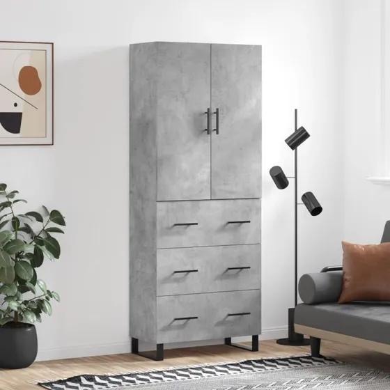 vidaXL Højskab 69,5x34x180 cm Konstrueret Træ Betongrå