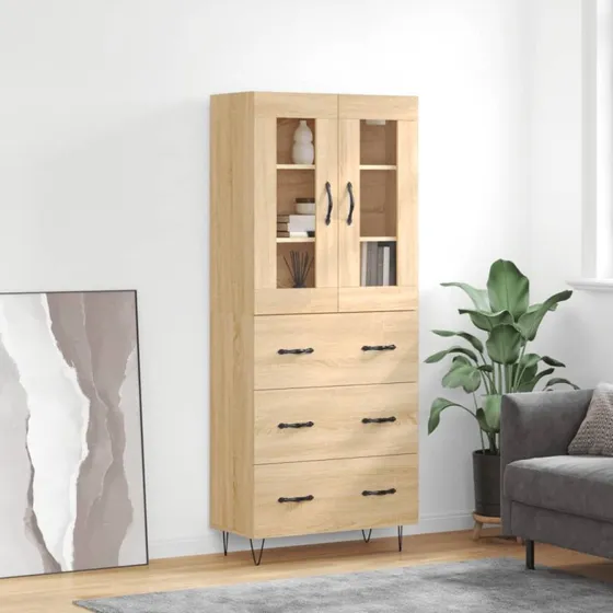 vidaXL Højskab 69,5x34x180 cm Konstrueret Træ Sonoma-Eg
