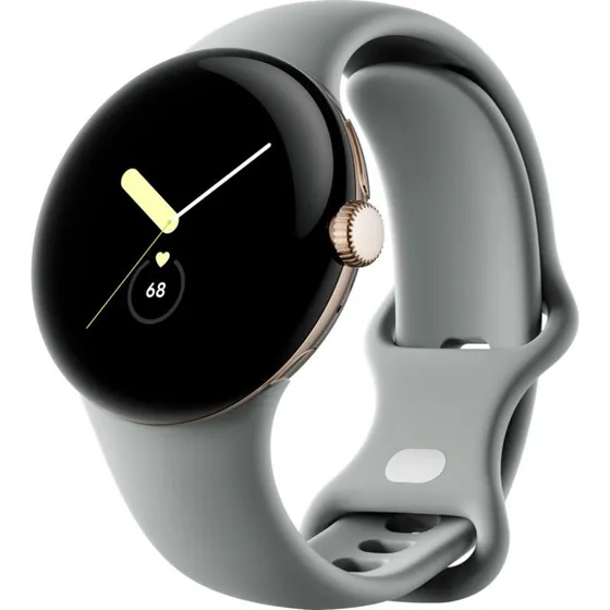 Google Pixel Watch Champagne-guld med nøddebrunt bånd, L