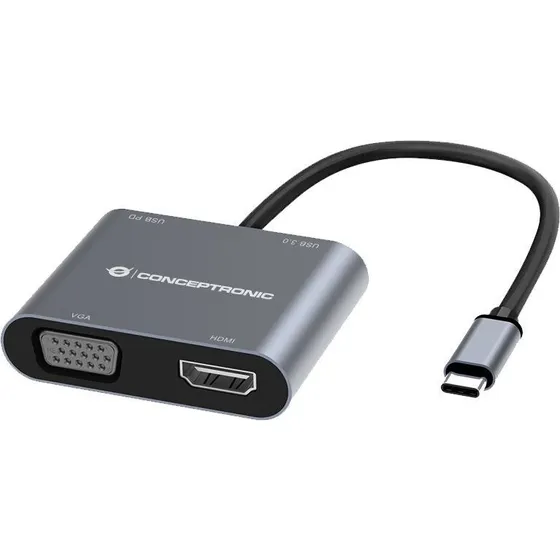 Conceptronic DONN16G 4-i-1 Dockingstation med HDMI, VGA, USB-A og 100W