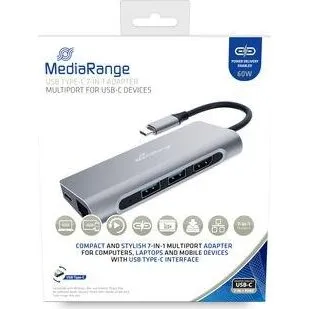 MediaRange MRCS510 USB-C Dockingstation, sølv