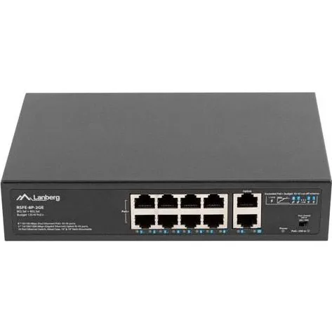 Lanberg RSFE-8P-2GE-120 PoE+ Switch – 8x PoE+, 2x Gigabit, 120W, Rackmount