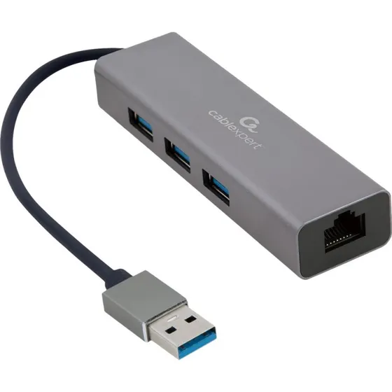 Cablexpert Grå USB 3.0 Hub med Ethernet