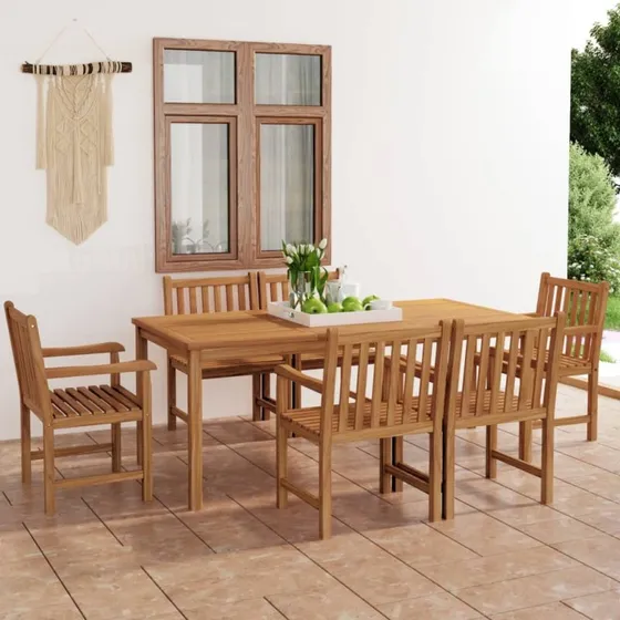 vidaXL 7-delt havespisesæt 180x90 cm massivt teaktræ