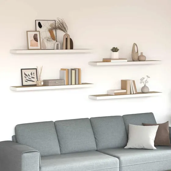 vidaXL Væghylder 4 stk. 120x23,5x3,8 cm MDF egetræsfarve og hvid