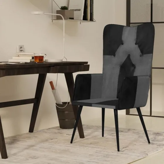 vidaXL Lænestol Ægte Læder Sort og Grå