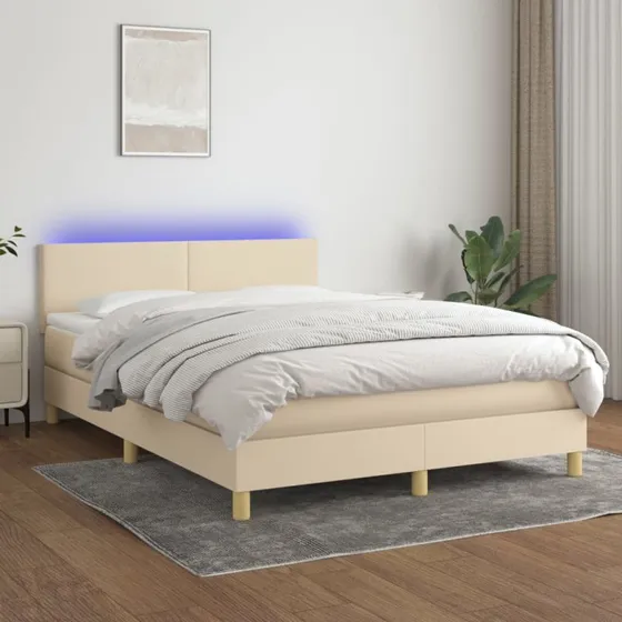 vidaXL Kontinentalseng 140x200 cm Creme med LED-lys og justerbar gavl