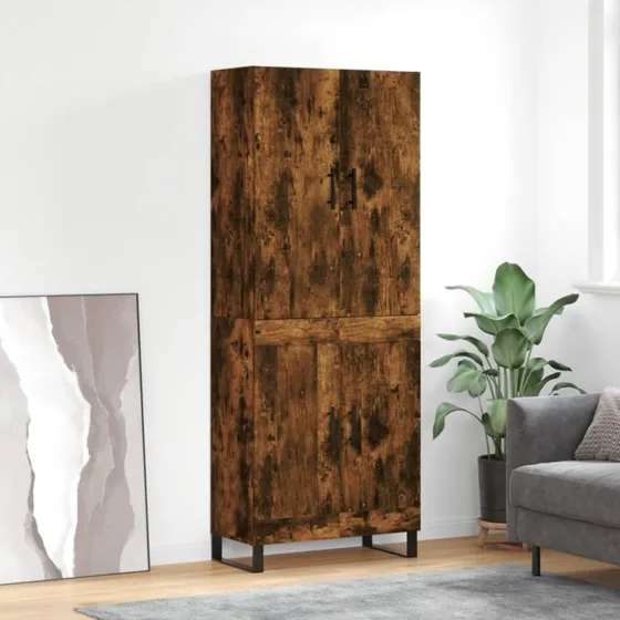 vidaXL Højskab 69,5x34x180 cm Røget Egetræsfarve Konstrueret Træ