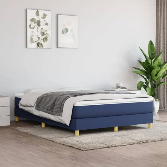 vidaXL Kontinentalseng 140x190 cm med blå stofmadras, mellemhård