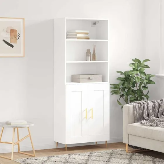 vidaXL Højskab 69,5x34x180 cm Konstrueret Træ Hvid, 2 Låger