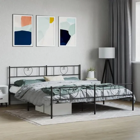 vidaXL Sengeramme 180x200 cm sort med fodgærde