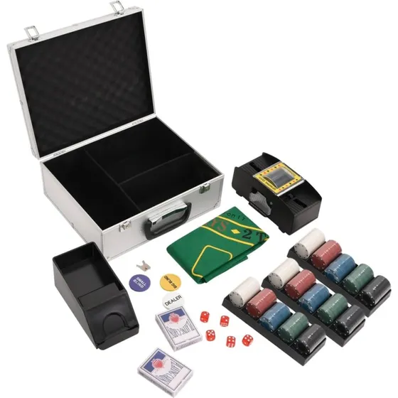 vidaXL pokersæt med 300 jetoner, 4 g, bærbar kuffert