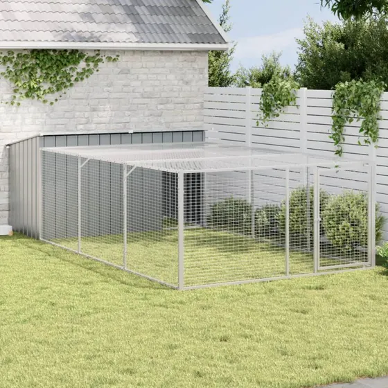 vidaXL hundehus med løbegård antracit 197x396x110 cm galvaniseret stål