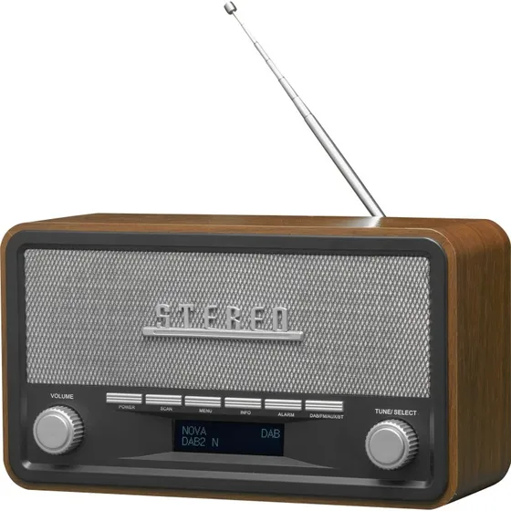DENVER DAB-18 Clock-radio med DAB/DAB+, FM og Bluetooth - Sort/Brun/Sølv