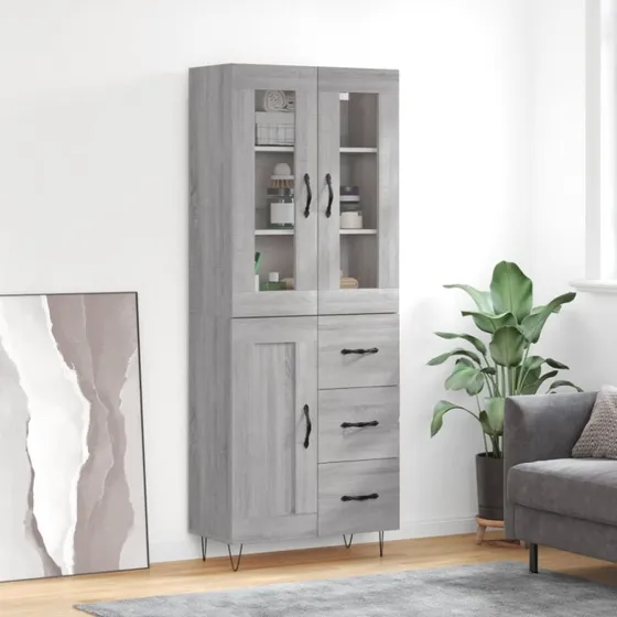 vidaXL Højskab 69,5x34x180 cm Konstrueret Træ Grå Sonoma-Ege