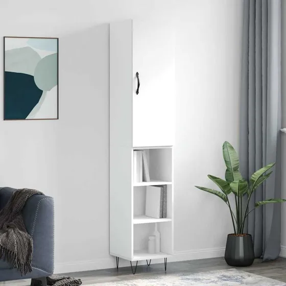 vidaXL Skab 34,5x34x180 cm Konstrueret Træ Hvid