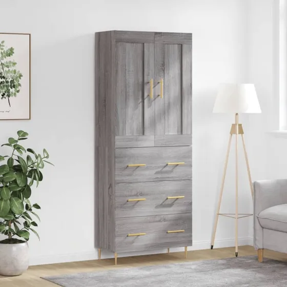 vidaXL Højskab 69,5x34x180 cm Konstrueret Træ Grå Sonoma-Eg
