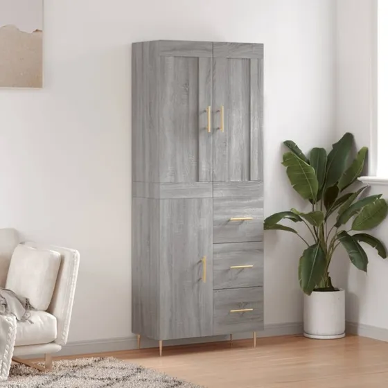 vidaXL Højskab 69,5x34x180 cm Konstrueret Træ Grå Sonoma-Eg