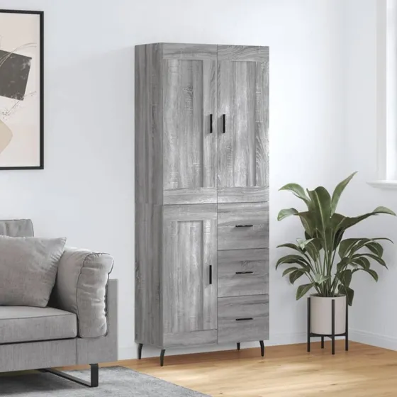 vidaXL Højskab 69,5x34x180 cm Konstrueret Træ Grå Sonoma-Eg