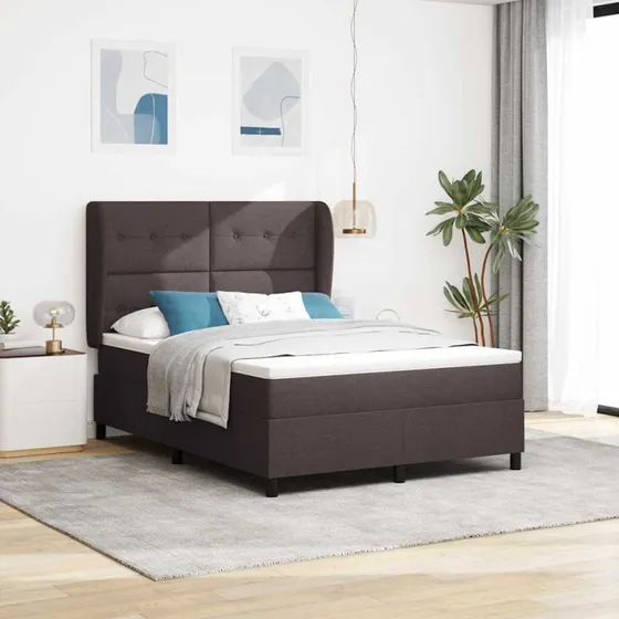 vidaXL Box spring seng med madras, mørkebrun, 140 x 190 cm