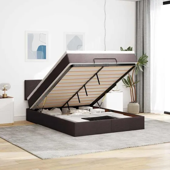 vidaXL Ottoman Seng med Madras & LEDs, Mørkebrun, 140x190 cm