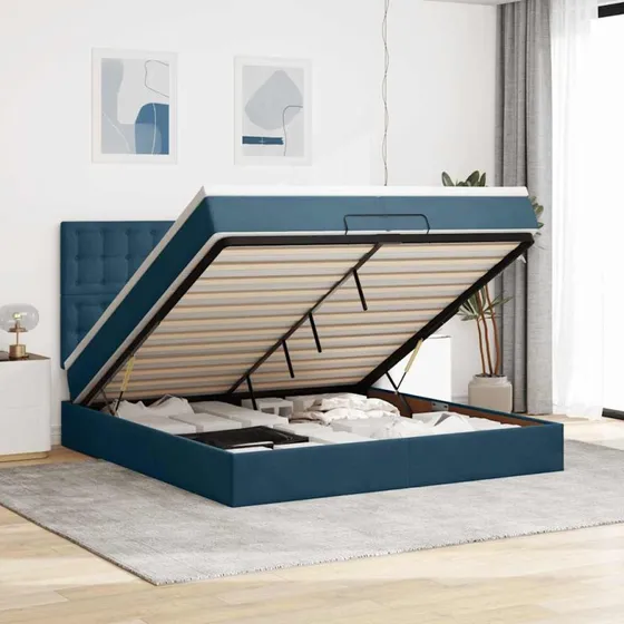 vidaXL Osmannisk Sengeramme 180x200 cm med Madrasser i Mørkeblå Fløjl