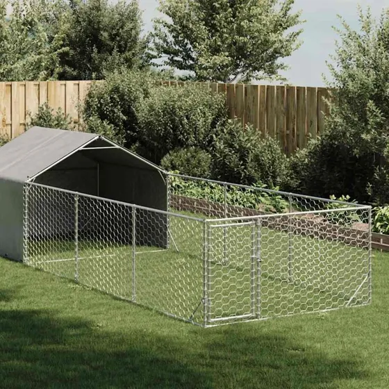 vidaXL Udendørs hundegård 6x2x1,5 m med løbegård, galvaniseret stål