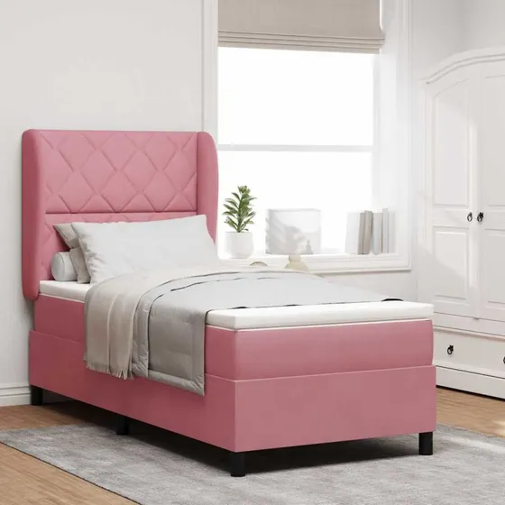vidaXL Boxspring-seng med madras Lyserød 200x90 cm