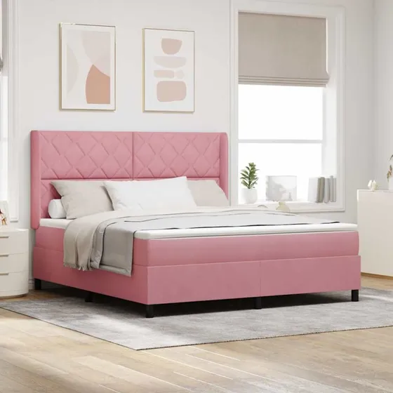 vidaXL Box spring seng med hovedgærde, Lyserød, 180 x 200 cm, Fløjl