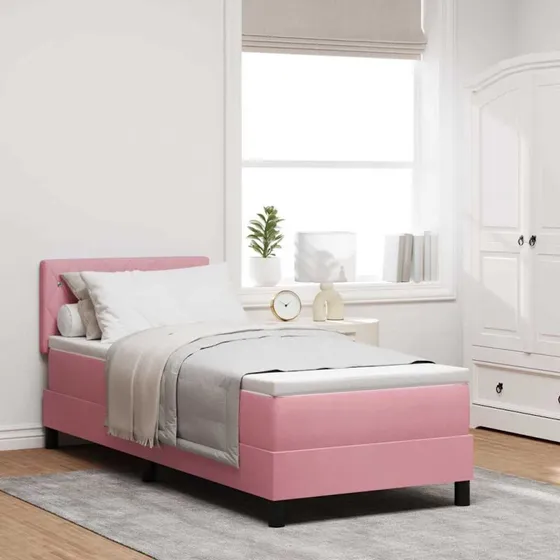 vidaXL LED Box Spring Seng 80 x 200 cm Lyserød Fløjl