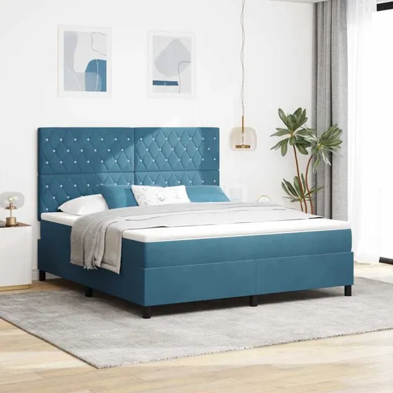 vidaXL LED Box Spring Seng Mørk Blå 180x200 cm Fløjl