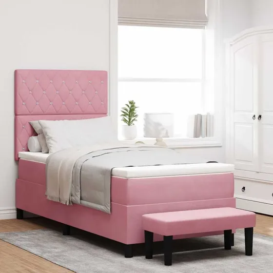 vidaXL Boxspring seng med fløjls hovedgavl Lyserød 200 x 90 cm