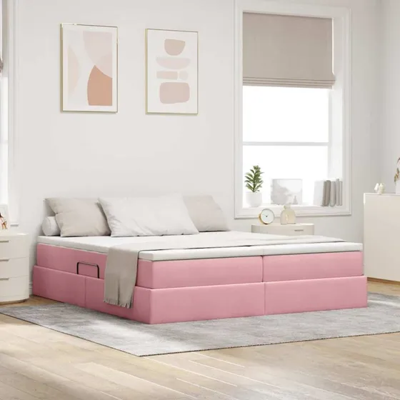 vidaXL Seng med opbevaring, Lyserød 180x200 cm, Fløjl