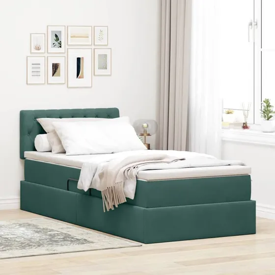 vidaXL Opbevaringsseng med madras Mørkegrøn 90 x 190 cm Fløjl