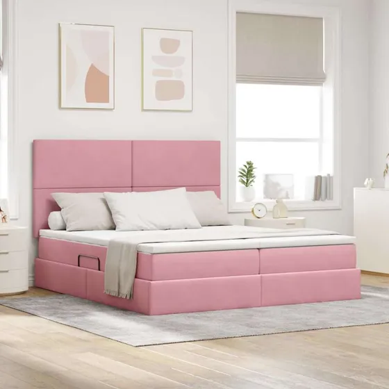 vidaXL Opbevaringsseng Lyserød 180x200 cm med Fløjlshovedgærd