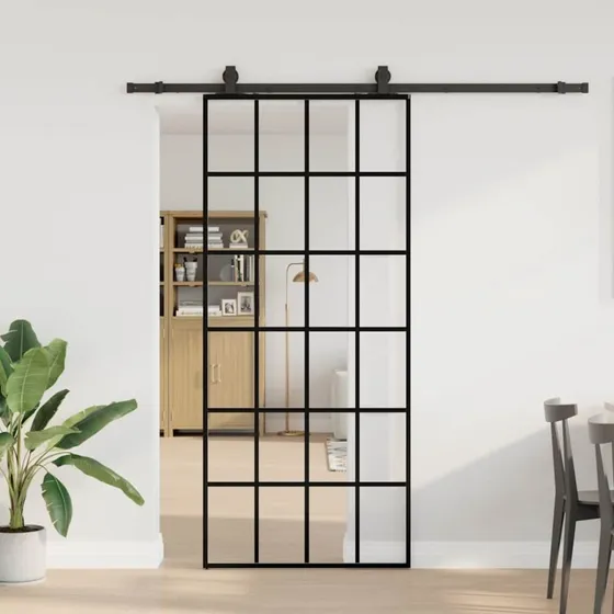 vidaXL Skydedør 90x205 cm ESG Glas Sort
