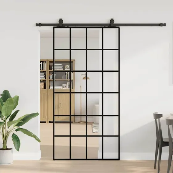 vidaXL Skydedør 102x205 cm med ESG-glas, sort