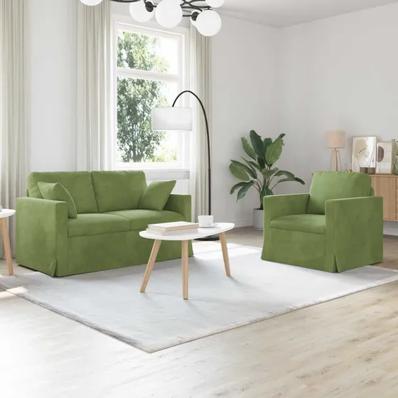vidaXL 2-pces Lys Grøn Sofa Sæt 138x78x80 cm Fløjl