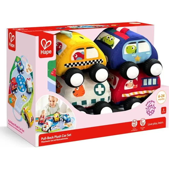 Hape Pull-back Plys Bilsæt, 6 måneder+