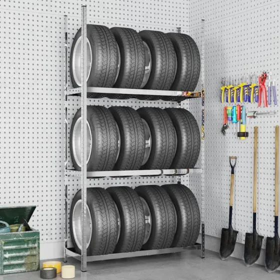 vidaXL dækreol 3 hylder 110x40x200 cm stål sølv
