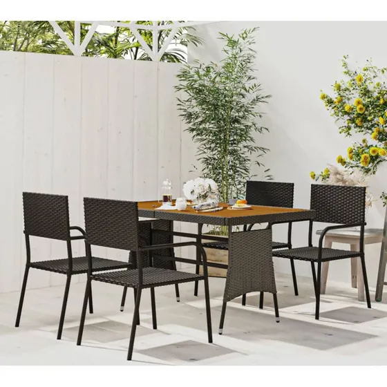 vidaXL 5-deligt spisebordssæt polyrattan sort