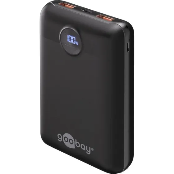 Goobay Powerbank 20.000 mAh Sort, kompakt med PD & QC