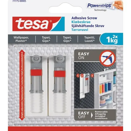 Tesa Powerstrips Klæbeskrue 1 kg, 2 stk, justerbar, hvid
