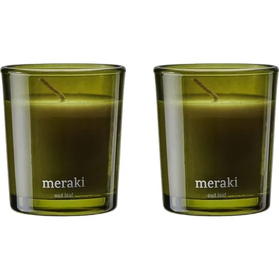 Meraki Oud Leaf Duftlys 2 x 60 gr. - Grøn