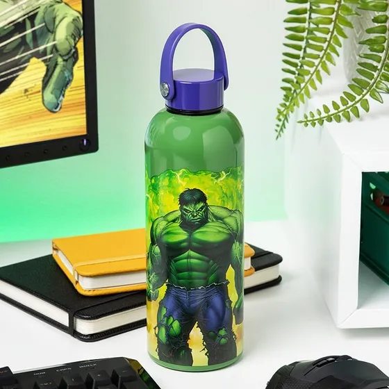 Paladone Marvel Hulk Metal Vandflaske 500ml med Bærestrop
