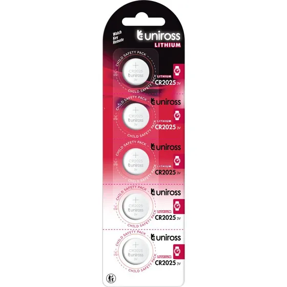 Uniross Lithium CR2025 3V Knapcellebatterier 5 stk