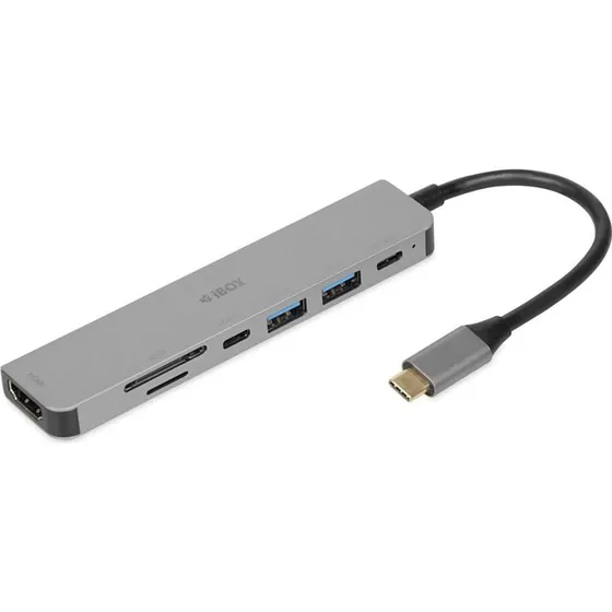 iBox USB-C Hub 4K - 2x USB-A, 2x USB-C, HDMI, Sølv