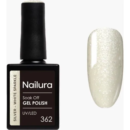 Nailura Gel Polish 362 – Silver White Sparkle, 10 ml