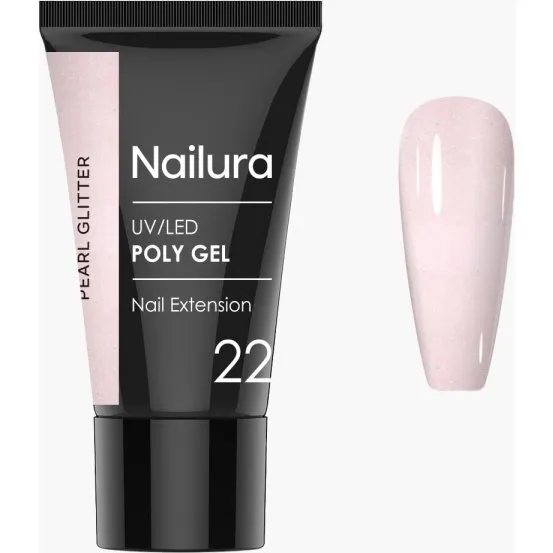 Nailura Poly Gel 22 – Pearl Glitter, Lys Perlemorsfarvet Nude, 30 ml