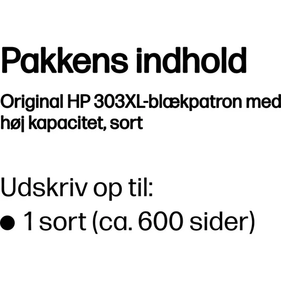 HP 303XL Højtydende Sort Blækpatron, 600 sider